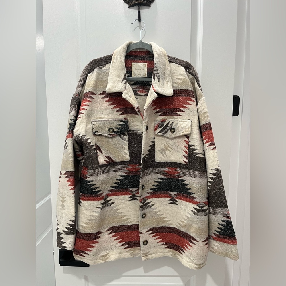 Altar'd State Aztec Utility Jacket - Red, Black, Cream